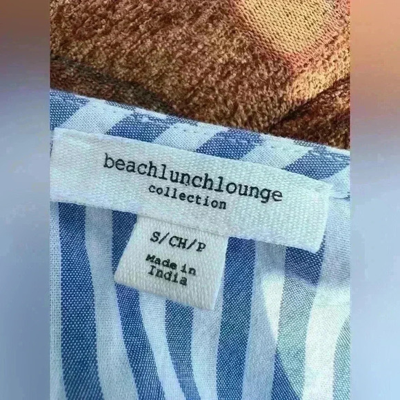 Beach Lunch Lounge Striped Midi Dress Small White & Blue Euro Summer Small - Picture 6 of 9